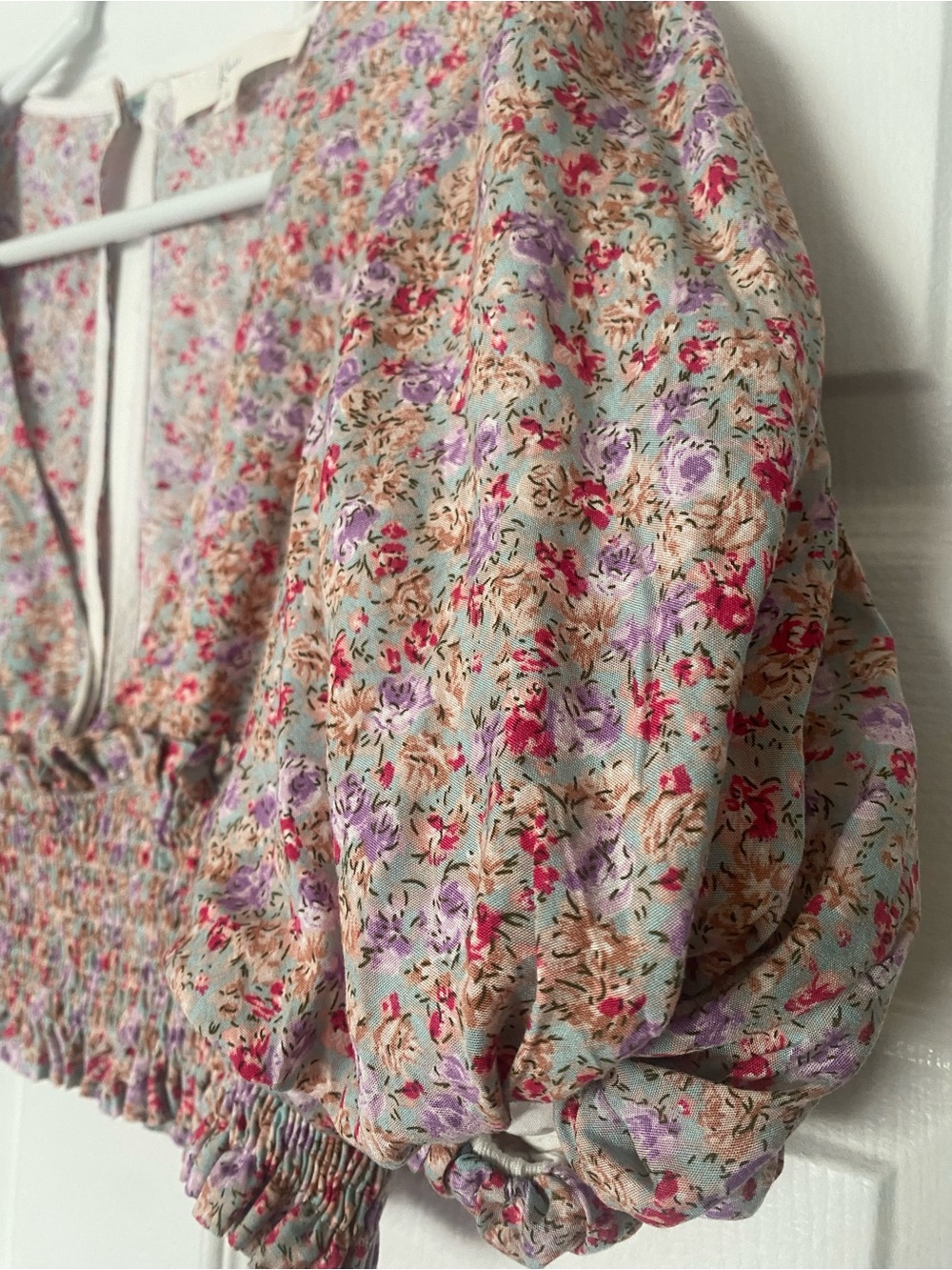 Klesis Floral Puff Sleeve Crop Top Smocked Cottagecore Coquette S - Picture 5 of 9